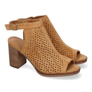 Sandalias Camel Caladas de Tacón Ancho