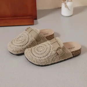 Zueco Crochet Beige con Hebilla