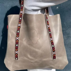 Bolso Tote Cuero Encerado Topo
