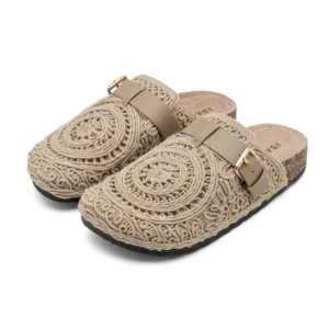Zueco Crochet Beige con Hebilla