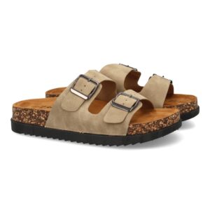 Sandalia Bio Kaki con Hebillas Doradas