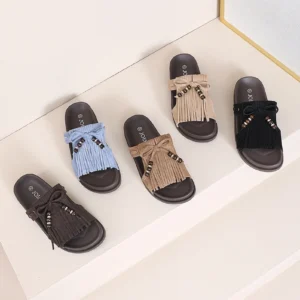 Sandalias Planas Boho con Flecos y Cuentas