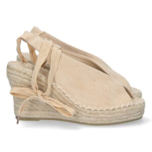Alpargata de cuña de yute y Cordones – Beige