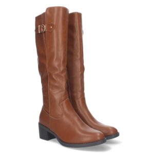 Bota Lisa de Mujer con Tacón y Cierre de Cremallera – Camel