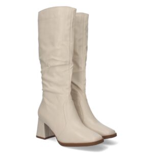 Bota de Tacón Medio y Lisa de Mujer con Cierre de Cremallera – Beige
