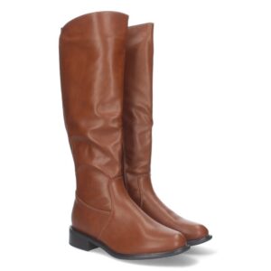 Bota Lisa de Mujer con Tacón Bajo y Cierre de Cremallera – Camel