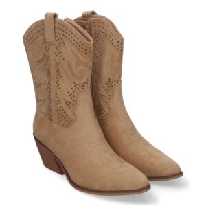 Botín de Tacón Campero para Mujer, Estilo Vaquero, elegante – Taupe