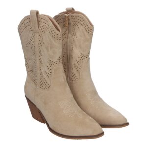 Botín de Tacón Campero para Mujer, Estilo Vaquero, elegante – Beige