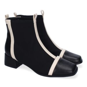 Botines de Mujer, Cómodos Material Elástico, Elegantes, Diseño Bicolor – Negro