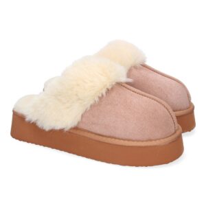 Zapatilla de casa estilo australiano, calidas, forradas de pelo, de plataforma - Rosa