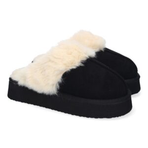 Zapatilla de casa estilo australiano, calidas, forradas de pelo, de plataforma - Negro