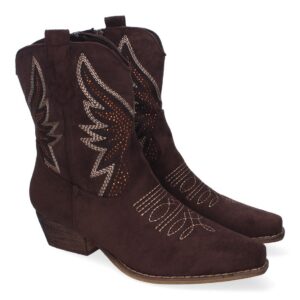 Botines de Tacón Campero, Diseño Elegante con Bordados, Cómodos – Marrón