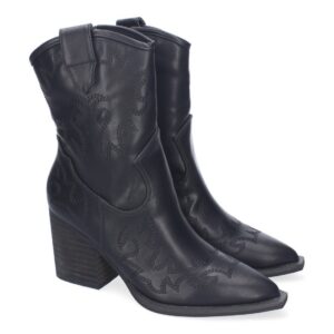 Botines Estilo Cowboy Elegantes para Mujer, Detalles Bordados – Negro