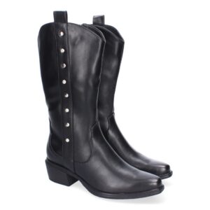 Bota de Mujer, Estilo Campero con Detalles de Tachuelas – Negro
