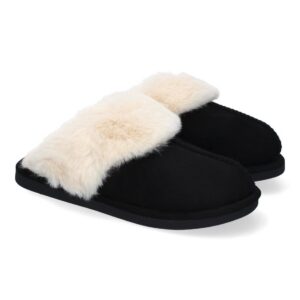 Zapatillas de Casa para Mujer, Diseño Moderno y Cómodo, Suave Forro de Pelo - Negro