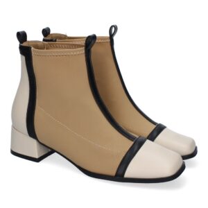 Botines de Mujer, Cómodos Material Elástico, Elegantes, Diseño Bicolor – Beige