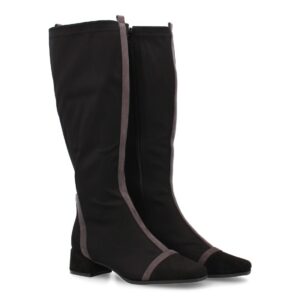 Bota alta con tacón bajo y diseño elegante - Negro