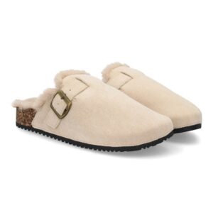 Zueco forrado cálido con hebilla para mujer - Beige