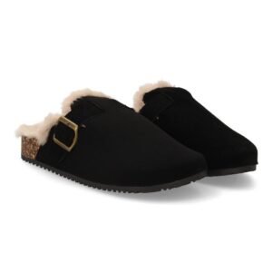 Zueco forrado cálido con hebilla para mujer - Negro