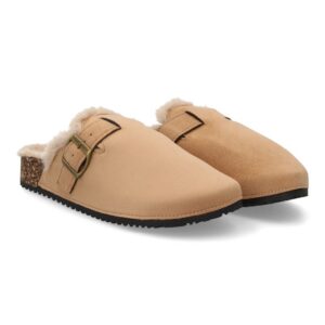 Zueco forrado cálido con hebilla para mujer - Kaki