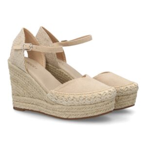 Alpargata de cuña alta de esparto con cierre de hebilla – Beige