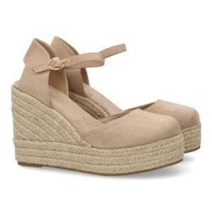 Alpargata cuña mujer talón cerrado y pulsera tobillo – Beige