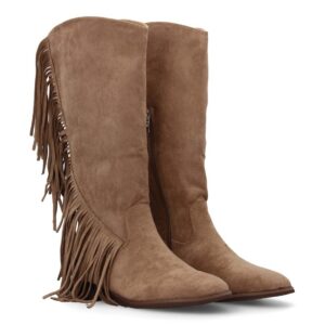 Bota mujer con flecos estilo cowboy - Beige