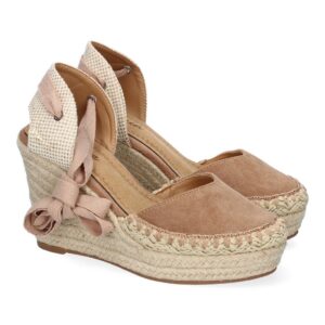Alpargata de cuña de yute con cintas – Kaki