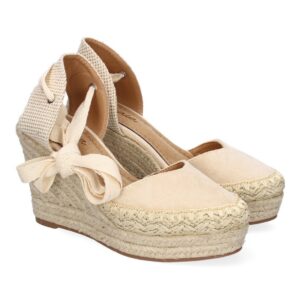 Alpargata de cuña de yute con cintas – Beige
