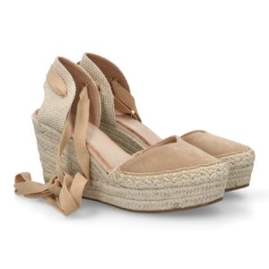 Alpargata de cuña de yute con cintas – Taupe