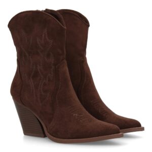 Botín cowboy mujer con bordados - Marron
