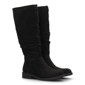 Bota alta mujer caña arrugada tacón bajo cremallera lateral - Negro