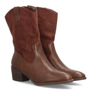 Botas cowboy bordadas de media caña doble textura - Marron