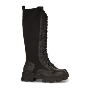 Bota de Plataforma con Elastico y Cordones - Negro