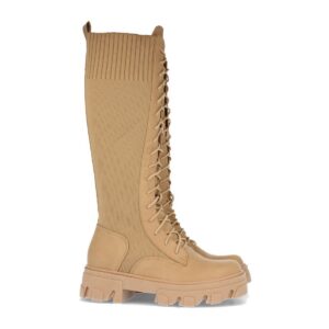 Bota de Plataforma con Elastico y Cordones - Kaki
