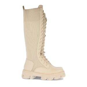 Bota de Plataforma con Elastico y Cordones - Beige