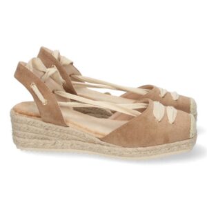 Alpargata de cuña de yute y Cordones - Camel