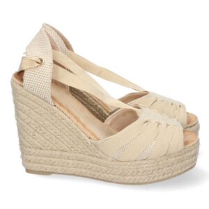 Alpargata de cuña de yute y Cordones – Beige