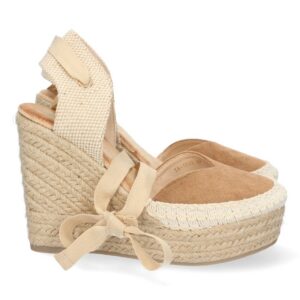 Alpargata de cuña de yute y Cordones – Camel