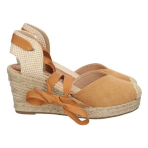 Alpargata de cuña de yute y Cordones – Camel