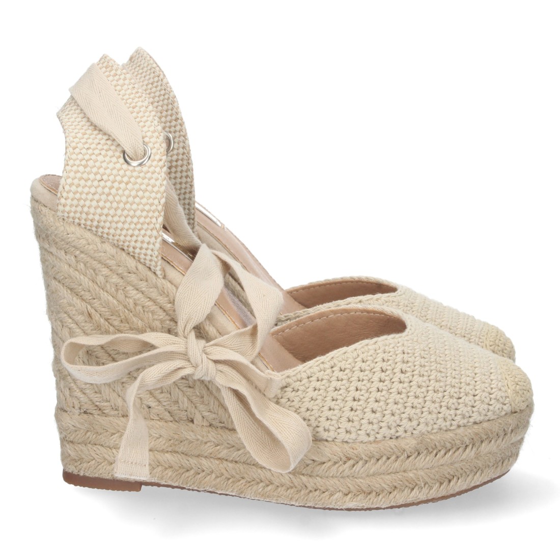 Alpargata de cuña de yute y Cordones – Beige