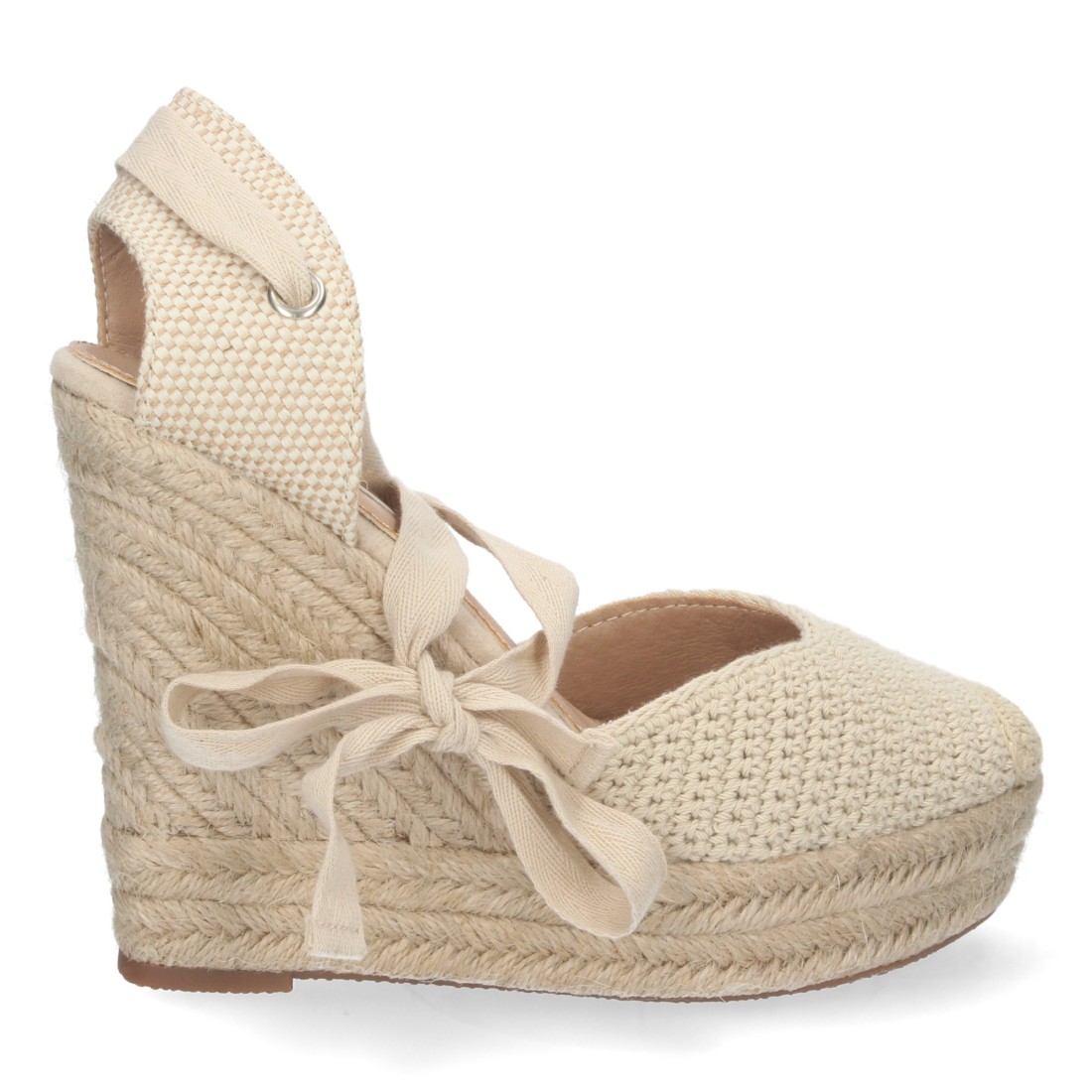 Alpargata de cuña de yute y Cordones – Beige - Imagen 2