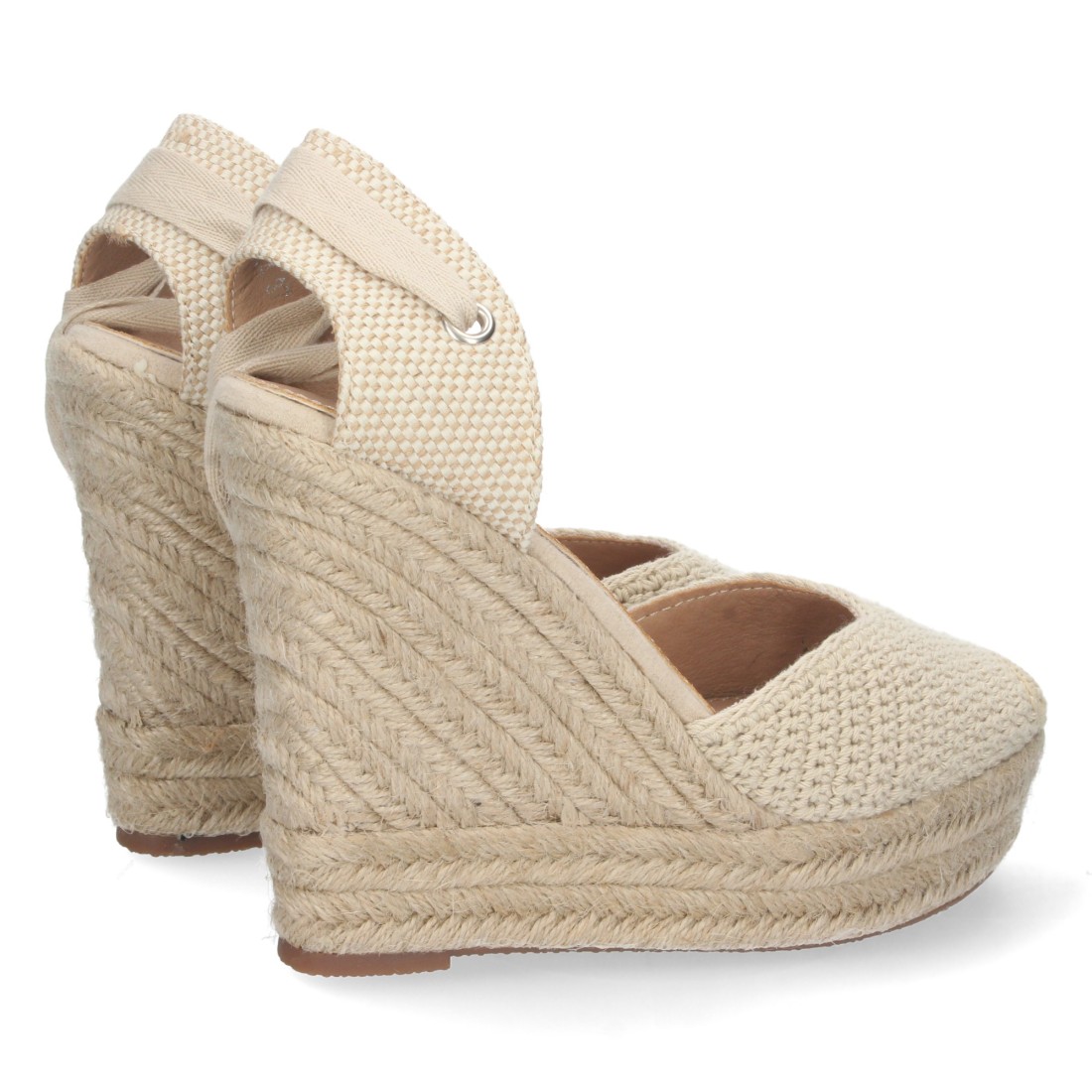 Alpargata de cuña de yute y Cordones – Beige - Imagen 4