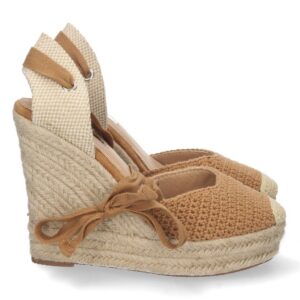Alpargata de cuña de yute y Cordones – Camel