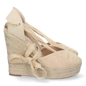 Alpargata de cuña de yute y Cordones – Beige