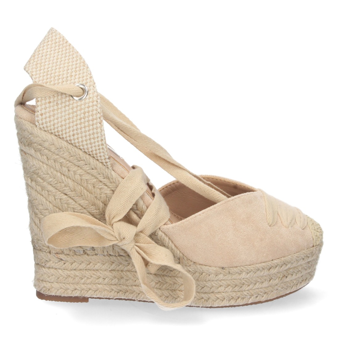 Alpargata de cuña de yute y Cordones – Beige - Imagen 2