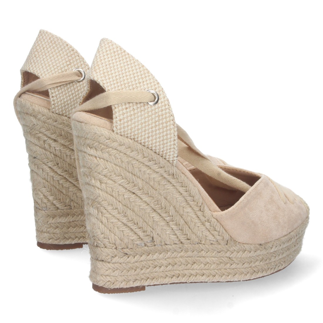 Alpargata de cuña de yute y Cordones – Beige - Imagen 4