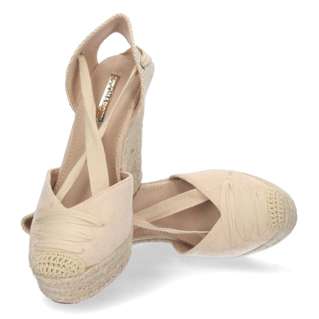 Alpargata de cuña de yute y Cordones – Beige - Imagen 5