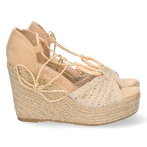 Alpargata de cuña de yute y Cordones – Beige