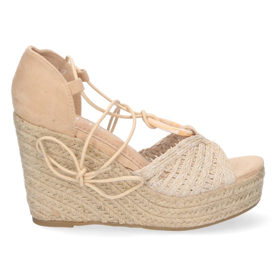 Alpargata de cuña de yute y Cordones – Beige - Imagen 2